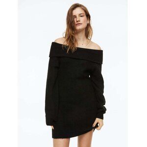 H&M Off-the-Shoulder Bodycon Long Sleeve Mini Sweater Dress Women's Size Small S